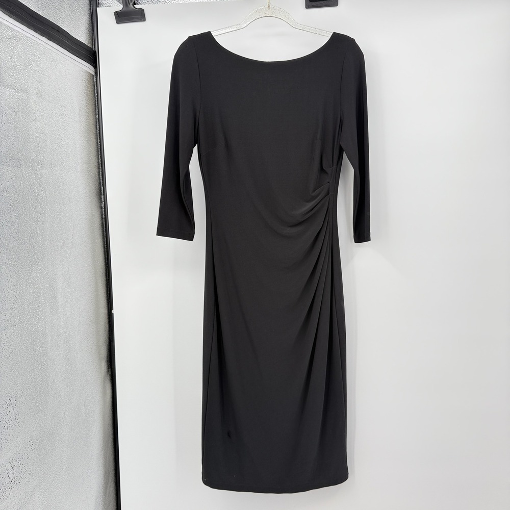 LRL Ralph Lauren Black Dress Sz‎ 4 Ruched Sheath Cocktail Career LBD
